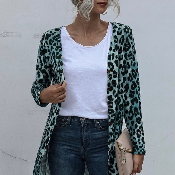 BLUE LEOPARD OPEN CARDIGAN - Picture 2 of 5